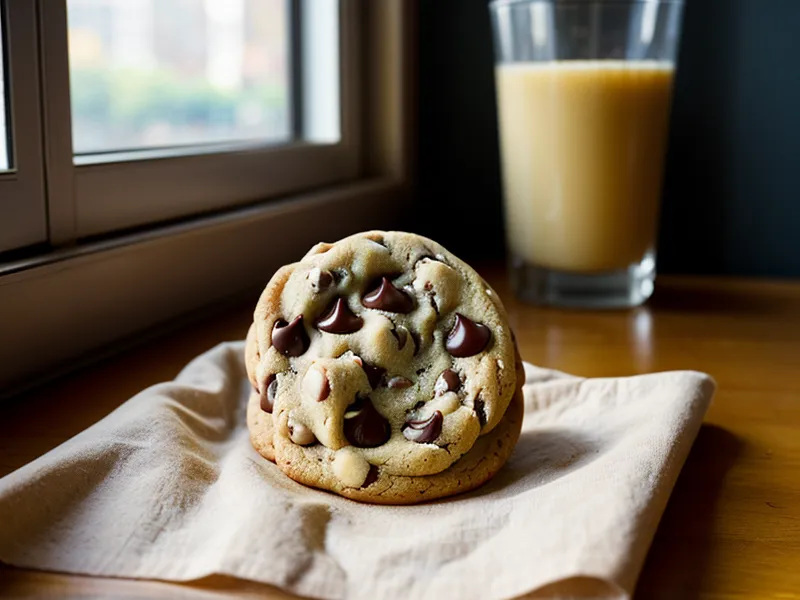Galleta recién horneada partida a la mitad mostrando el centro suave y chocolate derretido.