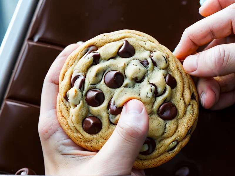 Manos doblando una galleta suave para mostrar su textura perfecta y elástica.