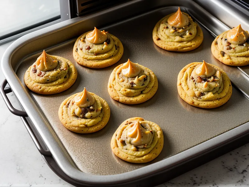 Galletas fallidas planas junto a una bola de masa alta en el horno.